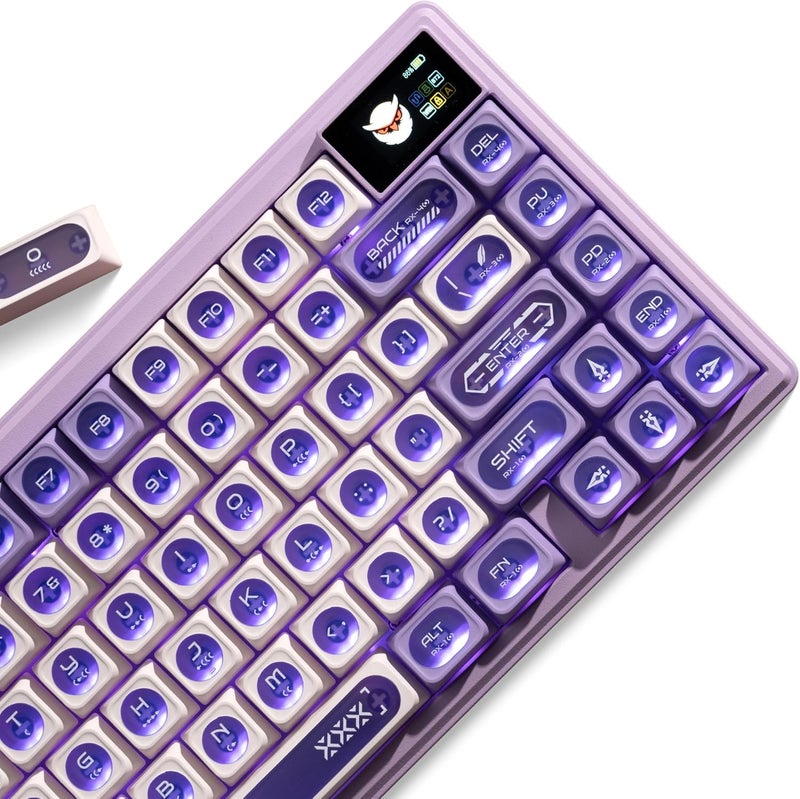 OHY XVX White and Purple Shine Through Keycaps for Mechanical Keyboards - 136 Keys White Translucent Cat Eye Design,Cherry MAX Profile, PC+PBT Frosted RGB Keycaps - Image 1